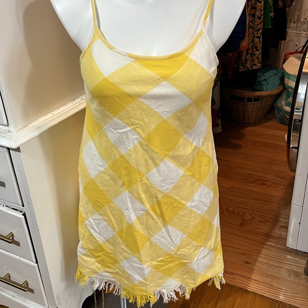 Natural Reflections 100% cotton yellow/white lined fringe dress